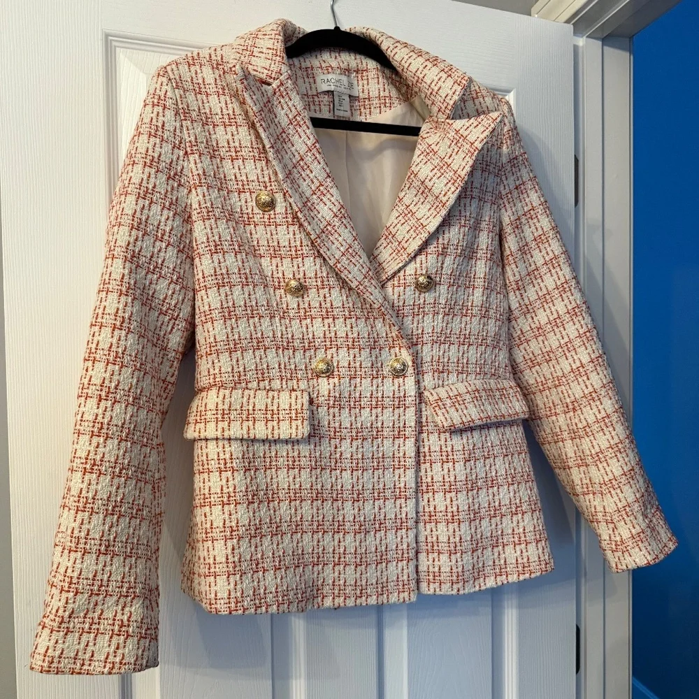 Rachel Zoe Orange & White Tweed Blazer - Picture 2 of 9
